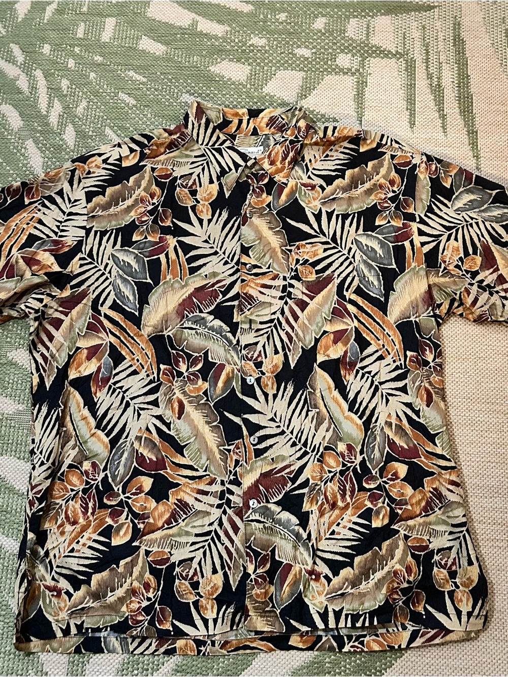 Tori Richard Beige, Olive, Black Tropical Print Aloha Shirt 2XL